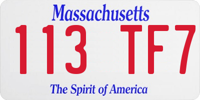 MA license plate 113TF7
