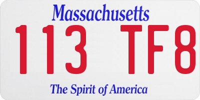 MA license plate 113TF8