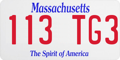 MA license plate 113TG3