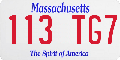 MA license plate 113TG7