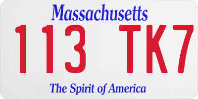MA license plate 113TK7