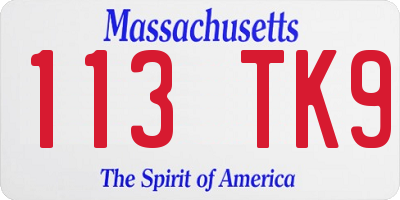 MA license plate 113TK9