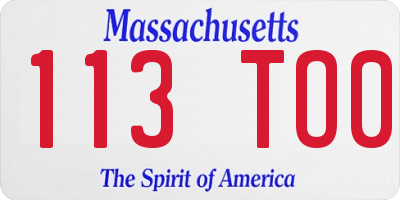 MA license plate 113TO0