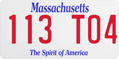 MA license plate 113TO4