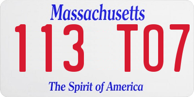 MA license plate 113TO7