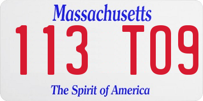 MA license plate 113TO9