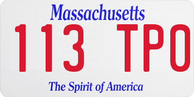 MA license plate 113TP0