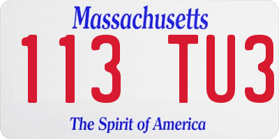MA license plate 113TU3