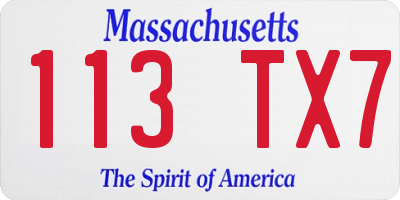 MA license plate 113TX7