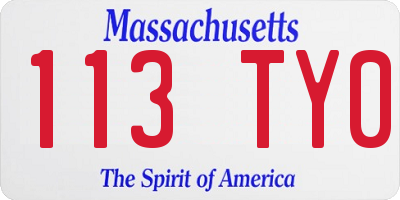MA license plate 113TY0
