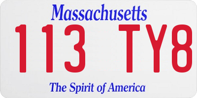 MA license plate 113TY8