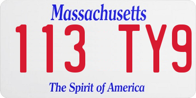 MA license plate 113TY9