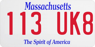 MA license plate 113UK8