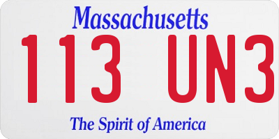 MA license plate 113UN3