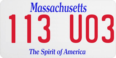 MA license plate 113UO3