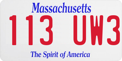 MA license plate 113UW3
