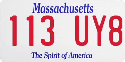 MA license plate 113UY8