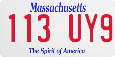 MA license plate 113UY9