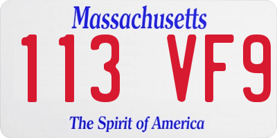 MA license plate 113VF9