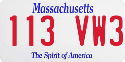 MA license plate 113VW3
