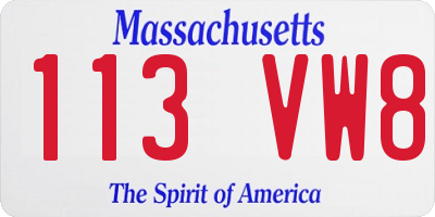 MA license plate 113VW8