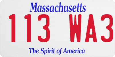 MA license plate 113WA3