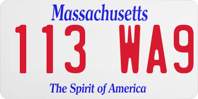 MA license plate 113WA9