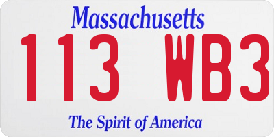MA license plate 113WB3