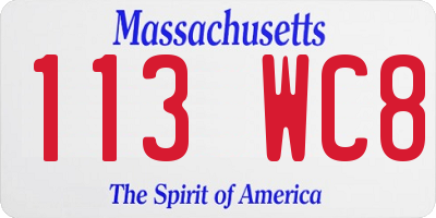 MA license plate 113WC8