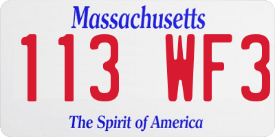 MA license plate 113WF3