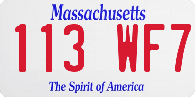 MA license plate 113WF7