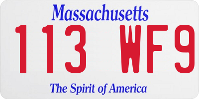 MA license plate 113WF9