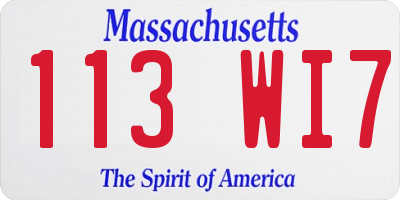 MA license plate 113WI7