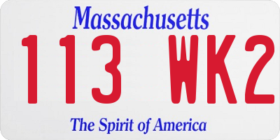 MA license plate 113WK2