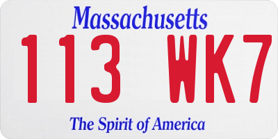 MA license plate 113WK7