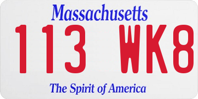 MA license plate 113WK8
