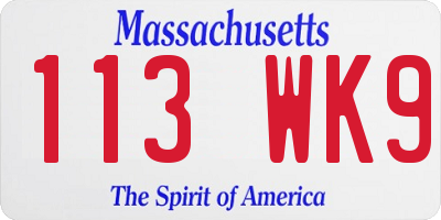 MA license plate 113WK9