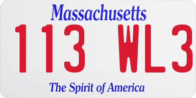 MA license plate 113WL3