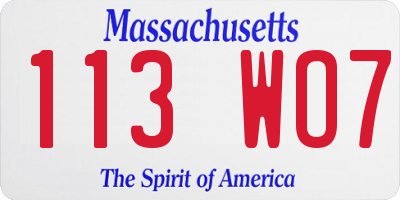 MA license plate 113WO7