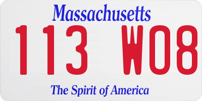 MA license plate 113WO8
