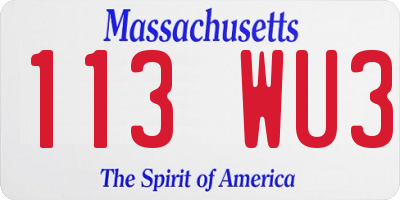 MA license plate 113WU3