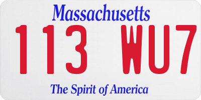 MA license plate 113WU7