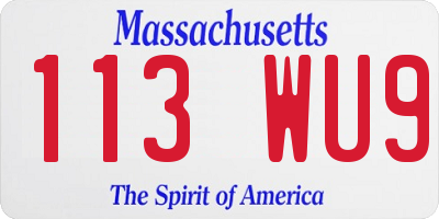 MA license plate 113WU9