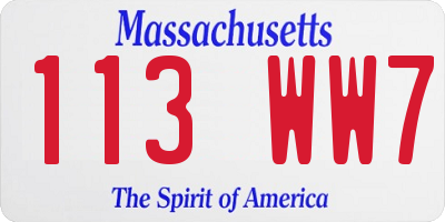 MA license plate 113WW7