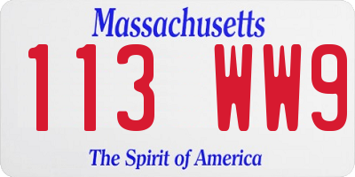 MA license plate 113WW9