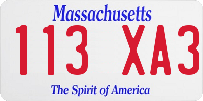 MA license plate 113XA3