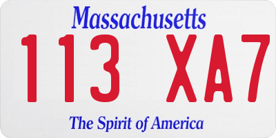 MA license plate 113XA7
