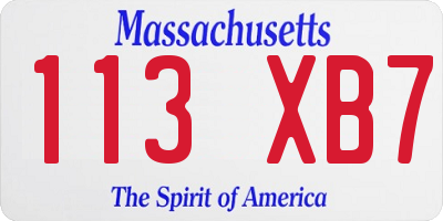 MA license plate 113XB7