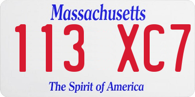 MA license plate 113XC7