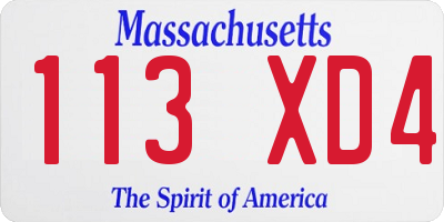 MA license plate 113XD4